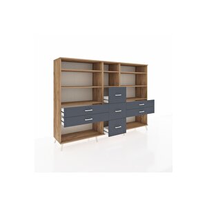 Hyperion Dolap 8 Raflı 7 Çekmeceli  220x44x163 Çam-çam/antrasit