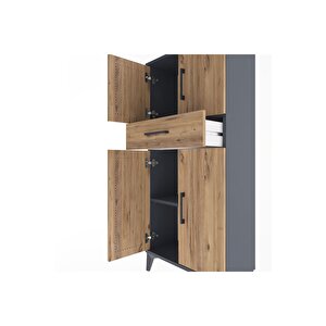 Arges Dolap 2 Raflı Tek Çekmeceli 4 Kapaklı 60x30x134 Antrasit-çam