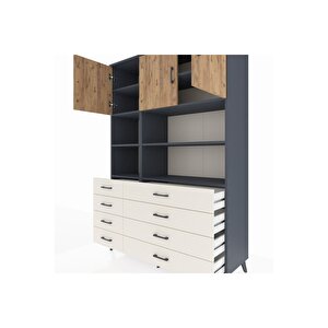 Hyperion Dolap 8 Raflı 8 Çekmeceli 3 Kapaklı 132x44x195 Antrasit-çam/aytaşı