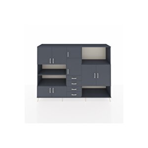 Hyperion Dolap 10 Raflı 4 Çekmeceli 8 Kapaklı 220x44x163 Antrasit-antrasit