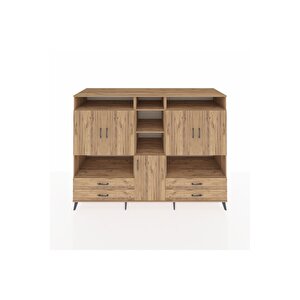 Kronos Dolap 12 Raflı 4 Çekmeceli 5 Kapaklı 220x59x163 Çam-çam