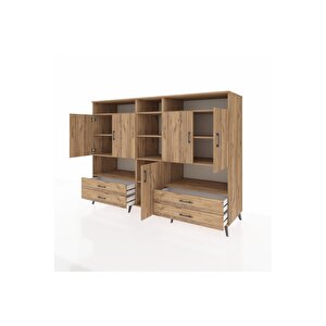 Kronos Dolap 12 Raflı 4 Çekmeceli 5 Kapaklı 220x59x163 Çam-çam
