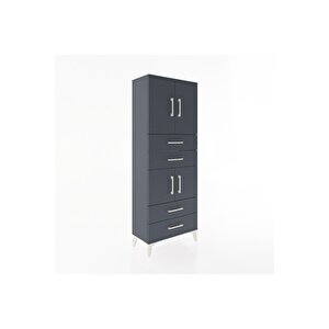 Arges Dolap 3 Raflı 4 Çekmeceli 4 Kapaklı 60x30x163 Antrasit-antrasit