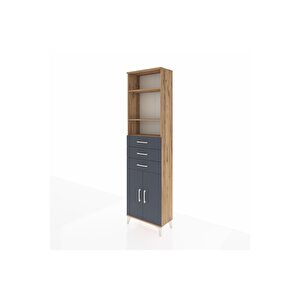 Arges Dolap 4 Raflı 3 Çekmeceli 2 Kapaklı 60x30x221 Çam-antrasit