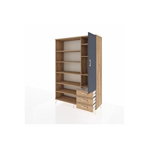 Hyperion Dolap 9 Raflı 3 Çekmeceli Tek Kapaklı  132x44x195 Çam-antrasit/çam