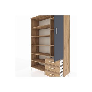 Hyperion Dolap 9 Raflı 3 Çekmeceli Tek Kapaklı  132x44x195 Çam-antrasit/çam