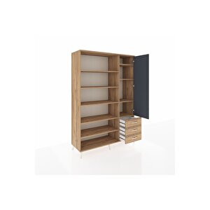 Hyperion Dolap 9 Raflı 3 Çekmeceli Tek Kapaklı  132x44x195 Çam-antrasit/çam