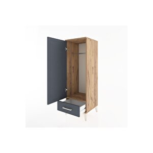 Hyperion Dolap Tek Raflı Tek Çekmeceli Tek Askılı 44x44x134 Çam-antrasit