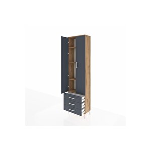 Arges Dolap 4 Raflı 3 Çekmeceli 2 Kapaklı 60x30x221 Çam-antrasit