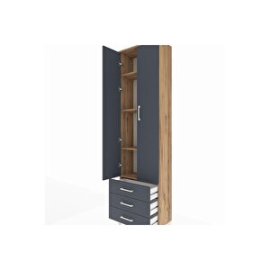 Arges Dolap 4 Raflı 3 Çekmeceli 2 Kapaklı 60x30x221 Çam-antrasit