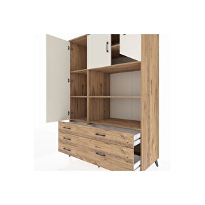Kronos Dolap 7 Raflı 5 Çekmeceli 3 Kapaklı 132x59x195 Çam-aytaşı/çam