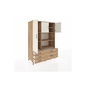 Kronos Dolap 7 Raflı 5 Çekmeceli 3 Kapaklı 132x59x195 Çam-aytaşı/çam