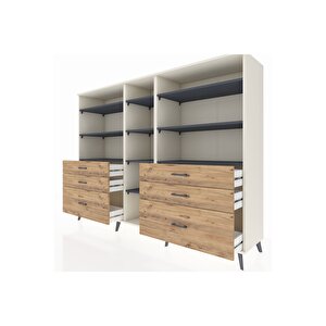 Hyperion Dolap 10 Raflı 6 Çekmeceli  220x44x163 Aytaşı-antrasit/çam