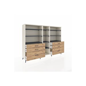 Hyperion Dolap 10 Raflı 6 Çekmeceli  220x44x163 Aytaşı-antrasit/çam