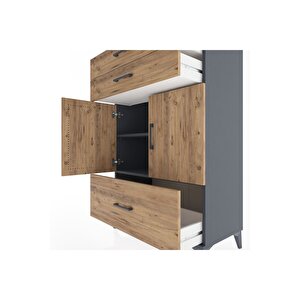 Hyperion Dolap 2 Raflı 3 Çekmeceli 2 Kapaklı 88x44x134 Antrasit-çam