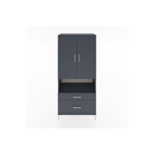 Hyperion Dolap 4 Raflı 2 Çekmeceli 2 Kapaklı 88x44x195 Antrasit-antrasit