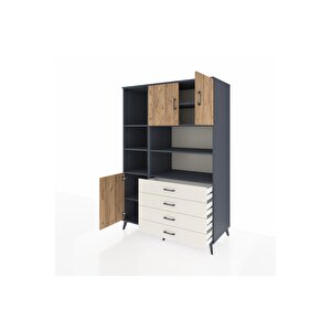 Kronos Dolap 8 Raflı 4 Çekmeceli 3 Kapaklı 132x59x195 Antrasit-çam/aytaşı