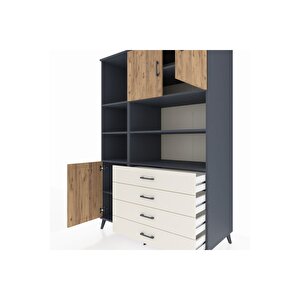 Kronos Dolap 8 Raflı 4 Çekmeceli 3 Kapaklı 132x59x195 Antrasit-çam/aytaşı