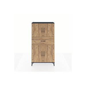 Arges Dolap 3 Raflı Tek Çekmeceli 4 Kapaklı 88x30x163 Antrasit-çam