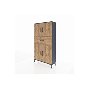 Arges Dolap 3 Raflı Tek Çekmeceli 4 Kapaklı 88x30x163 Antrasit-çam