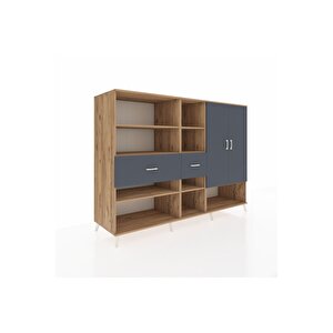 Kronos Dolap 10 Raflı 2 Çekmeceli 2 Kapaklı 220x59x163 Çam-antrasit