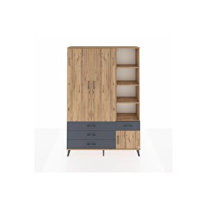 Arges Dolap 5 Raflı 4 Çekmeceli Tek Askılı 132x30x195 Çam-çam/antrasit