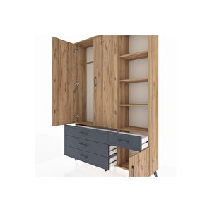 Arges Dolap 5 Raflı 4 Çekmeceli Tek Askılı 132x30x195 Çam-çam/antrasit