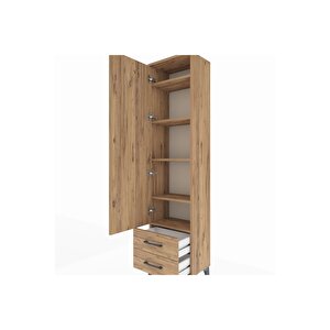 Arges Dolap 5 Raflı 2 Çekmeceli Tek Kapaklı 44x30x182 Çam-çam