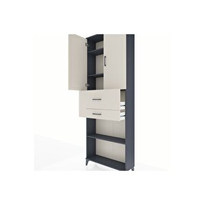 Arges Dolap 4 Raflı 2 Çekmeceli 2 Kapaklı 88x30x243 Antrasit-aytaşı