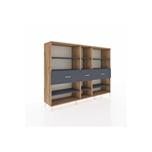 Hyperion Dolap 9 Raflı 3 Çekmeceli  220x44x163 Çam-antrasit