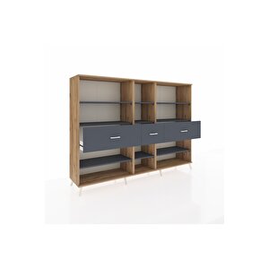 Hyperion Dolap 9 Raflı 3 Çekmeceli  220x44x163 Çam-antrasit