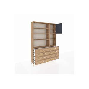 Arges Dolap 8 Raflı 8 Çekmeceli Tek Kapaklı  132x30x195 Çam-antrasit/çam