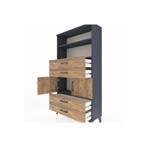 Arges Dolap 3 Raflı 4 Çekmeceli 2 Kapaklı 88x30x163 Antrasit-çam