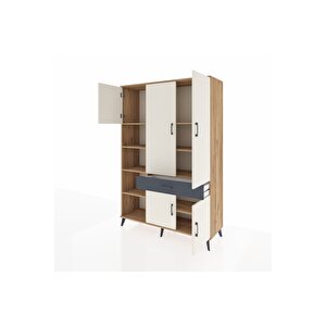 Hyperion Dolap 8 Raflı Tek Çekmeceli 5 Kapaklı 132x44x195 Çam-aytaşı/antrasit