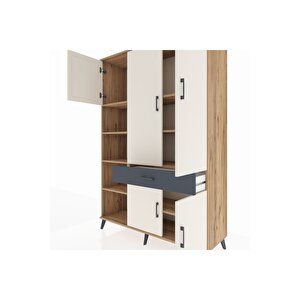 Hyperion Dolap 8 Raflı Tek Çekmeceli 5 Kapaklı 132x44x195 Çam-aytaşı/antrasit