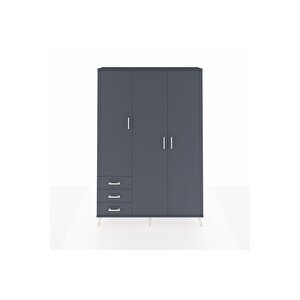 Arges Gardrop 6 Raflı 3 Çekmeceli Tek Askılı 132x30x195 Antrasit-antrasit