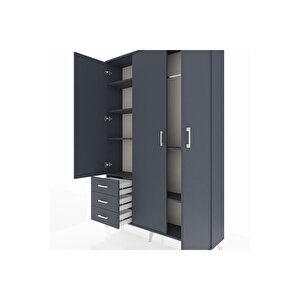 Arges Gardrop 6 Raflı 3 Çekmeceli Tek Askılı 132x30x195 Antrasit-antrasit