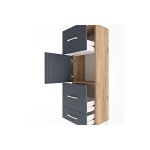 Arges Dolap Tek Raflı 3 Çekmeceli Tek Kapaklı 44x30x134 Çam-antrasit