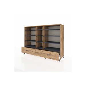 Kronos Dolap 12 Raflı 3 Çekmeceli  220x59x163 Çam-antrasit/çam