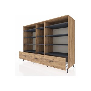 Kronos Dolap 12 Raflı 3 Çekmeceli  220x59x163 Çam-antrasit/çam