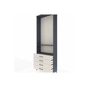 Arges Dolap 2 Raflı 4 Çekmeceli Tek Askılı 88x30x243 Antrasit-aytaşı