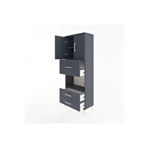 Arges Dolap 3 Raflı 3 Çekmeceli 2 Kapaklı 60x30x163 Antrasit-antrasit