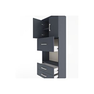Arges Dolap 3 Raflı 3 Çekmeceli 2 Kapaklı 60x30x163 Antrasit-antrasit