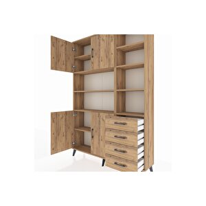 Arges Gardrop 9 Raflı 4 Çekmeceli 4 Kapaklı 132x30x195 Çam-çam