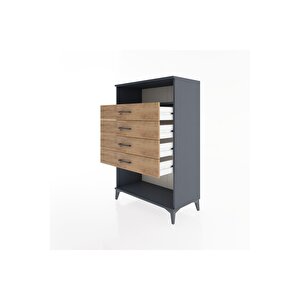 Hyperion Dolap Tek Raflı 4 Çekmeceli 88x44x134 Antrasit-çam