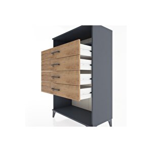 Hyperion Dolap Tek Raflı 4 Çekmeceli 88x44x134 Antrasit-çam