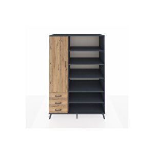 Kronos Dolap 9 Raflı 3 Çekmeceli 3 Kapaklı 132x59x195 Antrasit-çam/çam