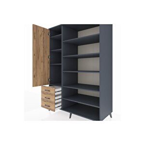 Kronos Dolap 9 Raflı 3 Çekmeceli 3 Kapaklı 132x59x195 Antrasit-çam/çam