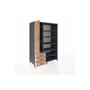 Kronos Dolap 9 Raflı 3 Çekmeceli 3 Kapaklı 132x59x195 Antrasit-çam/çam