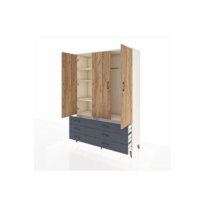 Hyperion Dolap 5 Raflı 6 Çekmeceli Tek Askılı 132x44x195 Aytaşı-çam/antrasit